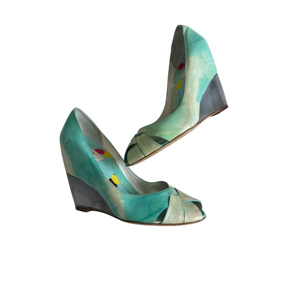 KENZO Blue Ombre Leather Lucite Wedges Size 7 / 37 - Picture 10 of 13